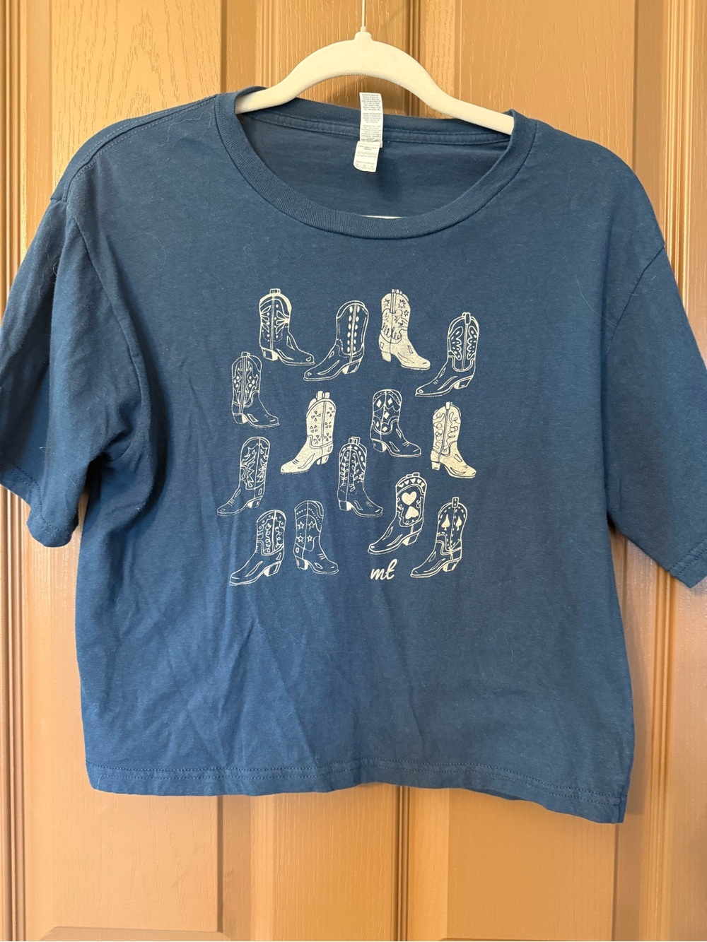 Gildan Navy Blue Kids Short Sleeve Tee with White Cowboy Boot Pattern